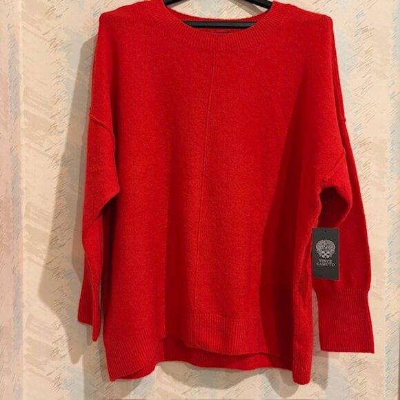 SOLD Red Vince Camuto Crewneck Oversize Tunic Pull Over 1X Sweater NWT - Picture 1 of 7